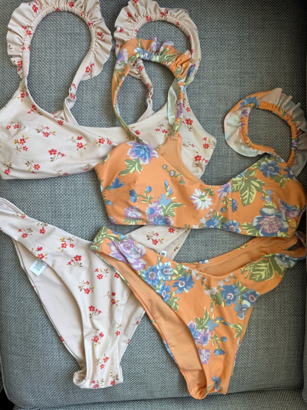S Aerie Printed Ruffle Scoop Bikini Two Piece Matching Set Apricot Wash Swimsuit - Picture 12 of 12